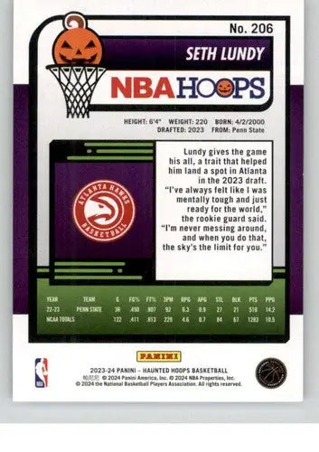 2023-24 Panini Hoops Haunted #206 Seth Lundy NM-MT Hawks ID:74953 - Basketball Card Single