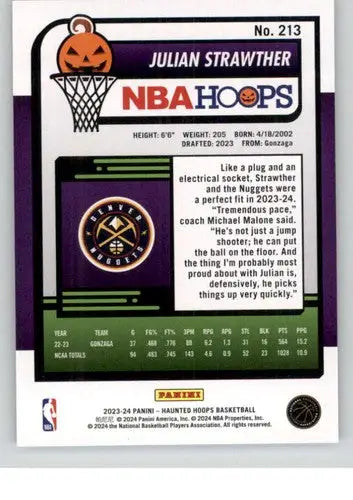 2023-24 Panini Hoops Haunted Julian Strawther basketball card Nuggets NM-MT