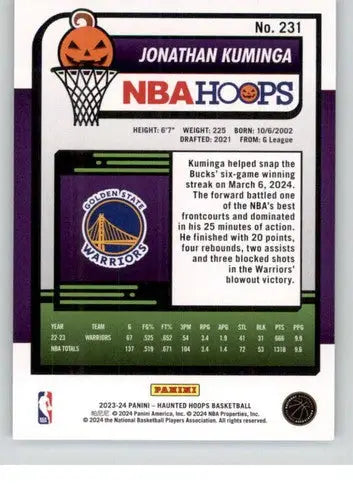 Original gloss of Jonathan Kuminga basketball card from Panini Hoops Haunted 2023-24