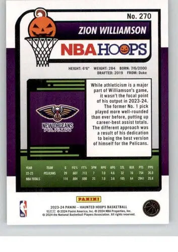 Zion Williamson basketball card from 2023-24 Panini Hoops Haunted series in NM-MT condition