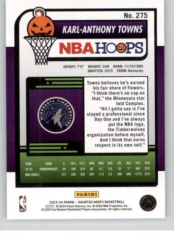 Basketball card from 2023-24 Panini Hoops Haunted series featuring Karl-Anthony Towns