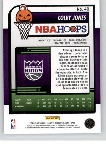 2023-24 Panini Hoops Haunted #49 Colby Jones NM-MT Sac Kings ID:74909 - Basketball Card Single