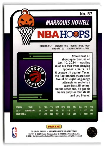 Original gloss Panini Hoops Haunted basketball card of Markquis Nowell 2023-24 Raptors