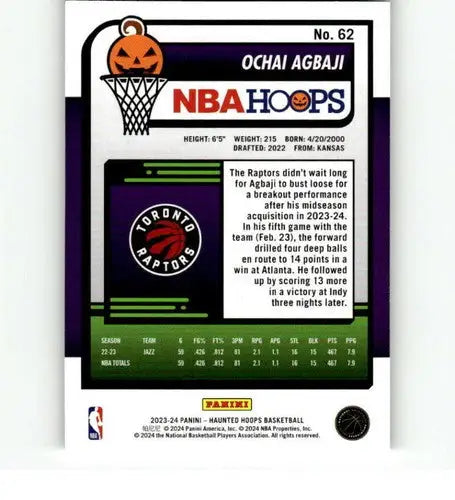 2023-24 Panini Hoops Haunted #62 Ochai Agbaji NM-MT Raptors ID:74913 - Basketball Card Single