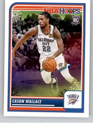 NBA Hoops Rookie Card of Cason Wallace in Thunder uniform from Panini Hoops Haunted series