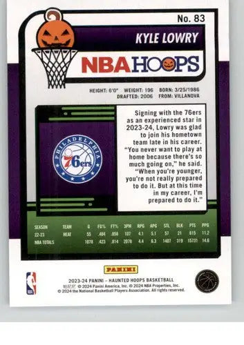 Back of 2023-24 Panini Hoops Haunted Kyle Lowry NBA basketball card with original gloss