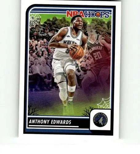 Halloween-themed NBA Hoops Haunted trading card of Anthony Edwards from Panini Hoops Original Gloss