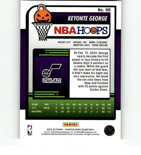 Original gloss Panini Hoops Haunted Keyonte George NBA trading card with Halloween design