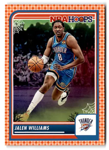 Basketball trading card featuring Jalen Williams in Oklahoma City Thunder uniform from Panini Hoops Haunted Orange