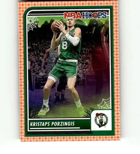Kristaps Porzingis Panini Hoops Haunted Orange Halloween-themed trading card Celtics