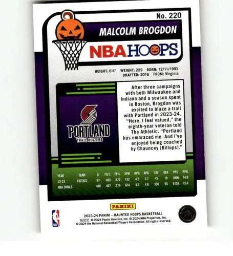 Malcolm Brogdon basketball card from 2023-24 Panini Hoops Haunted Orange series