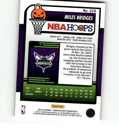2023-24 Panini Hoops Haunted Orange Miles Bridges basketball card Hornets ID 74976
