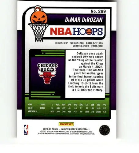 DeMar DeRozan basketball card from Panini Hoops Haunted Orange series, original gloss NM-MT