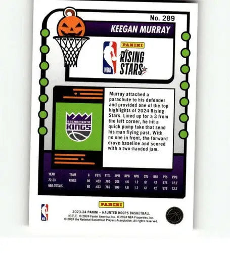 Keegan Murray basketball card from Panini Hoops Haunted Orange series 2023-24