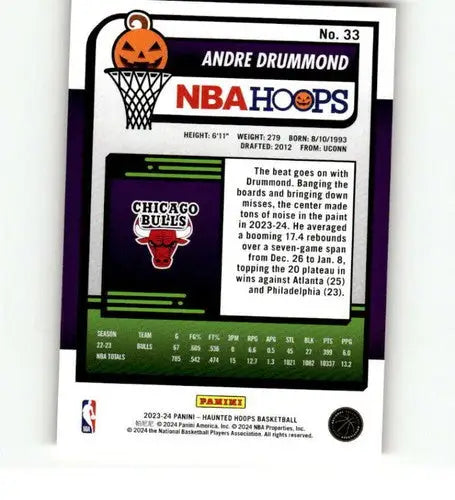 NBA Haunted Hoops basketball trading card featuring Andre Drummond in Panini Hoops Haunted Orange