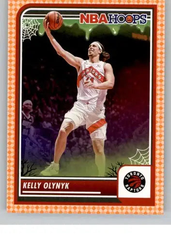 Original gloss Panini Hoops Haunted basketball trading card of Kelly Olynyk Raptors in Hoops Haunted Orange