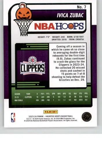 Ivica Zubac Panini Hoops Haunted orange basketball trading card 2023-24 Clippers