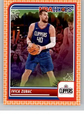 Halloween-themed NBA trading card featuring Ivica Zubac from Panini Hoops Haunted Orange