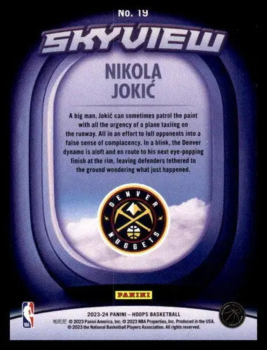 Original gloss Basketball card from Panini Hoops Skyview featuring Nikola Jokic Nuggets