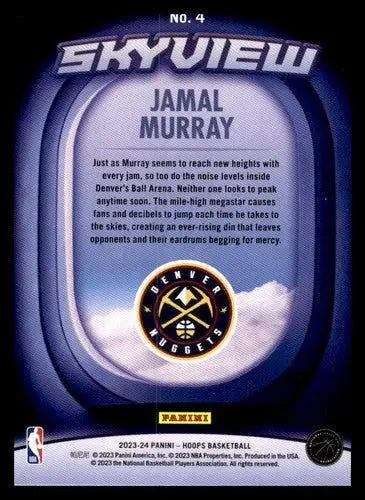 Basketball card back from 2023-24 Panini Hoops Skyview Jamal Murray Nuggets NM-MT