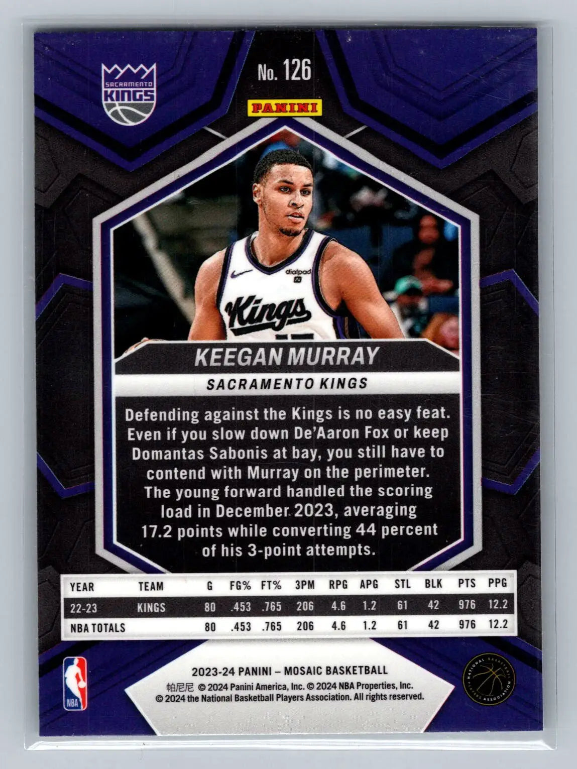 2023-24 Panini Mosaic #126 Keegan Murray Sacramento Kings - Basketball Card Single