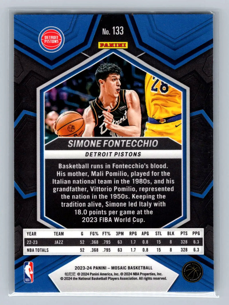 2023-24 Panini Mosaic #133 Simone Fontecchio Detroit Pistons - Basketball Card Single