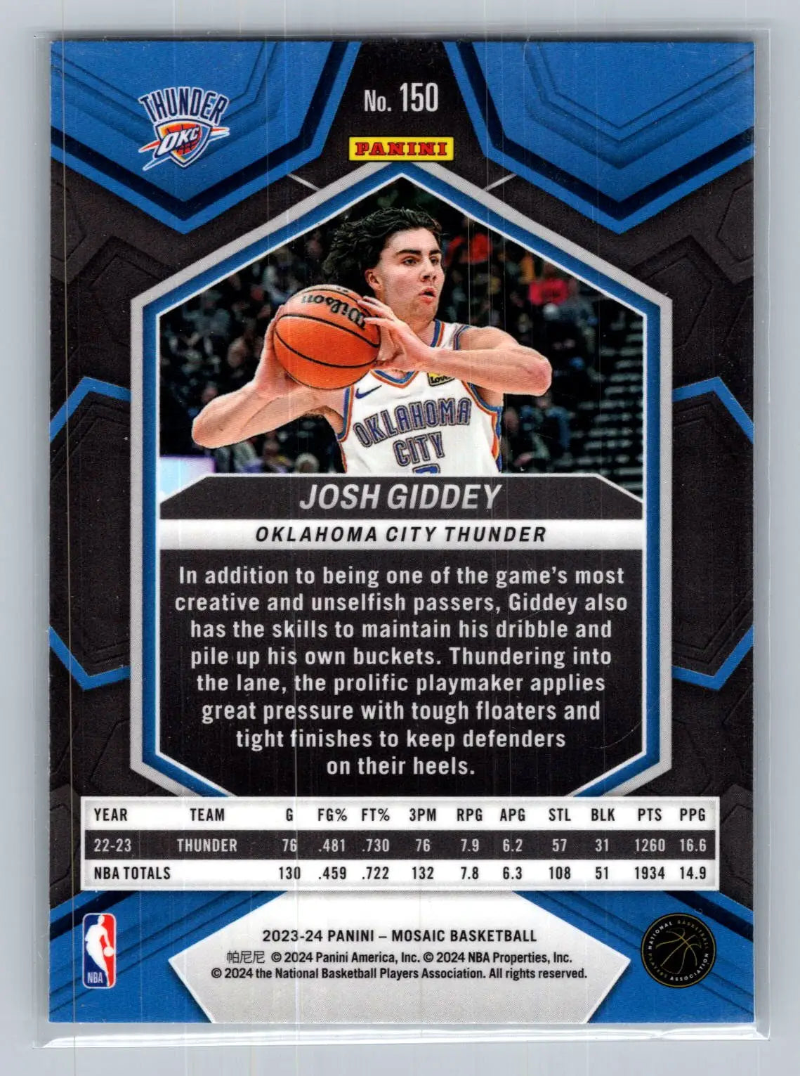 2023-24 Panini Mosaic #150 Josh Giddey Oklahoma City Thunder - Basketball Card Single