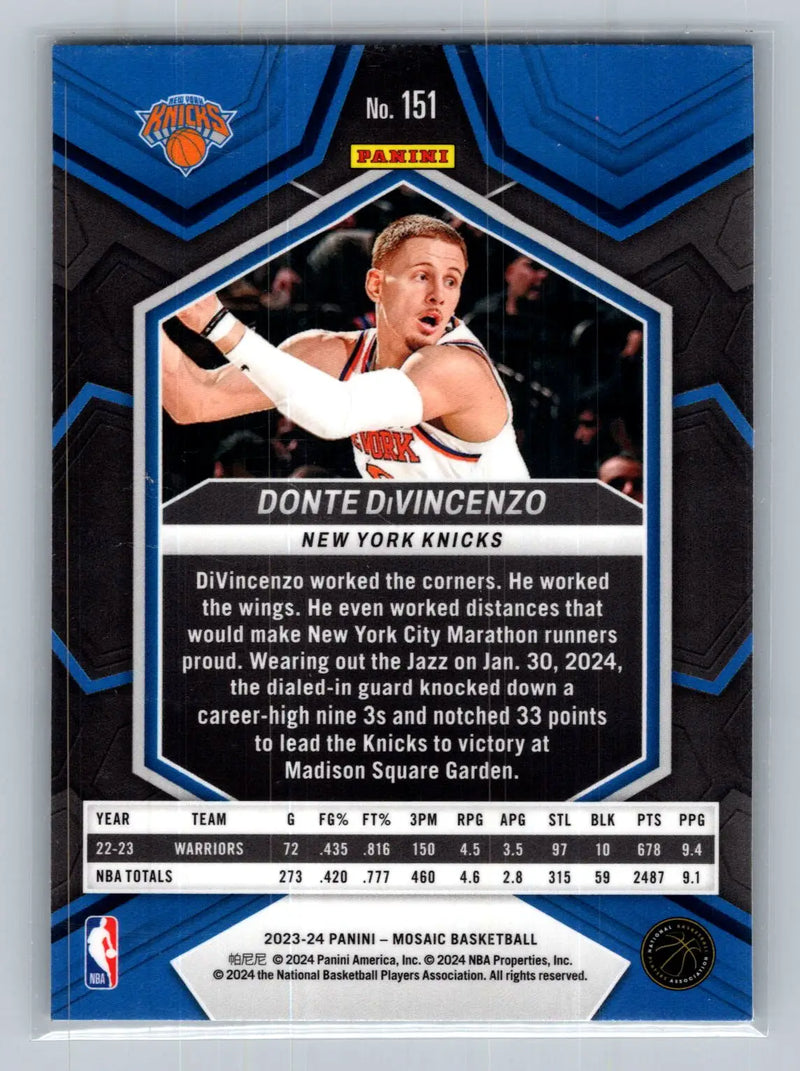2023-24 Panini Mosaic #151 Donte DiVincenzo New York Knicks - Basketball Card Single