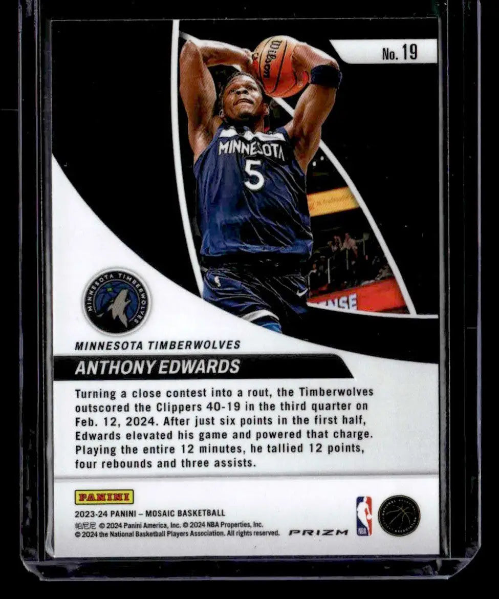 2023-24 Panini Mosaic #19 Anthony Edwards Elevate Mosaic Green - Basketball Card Single