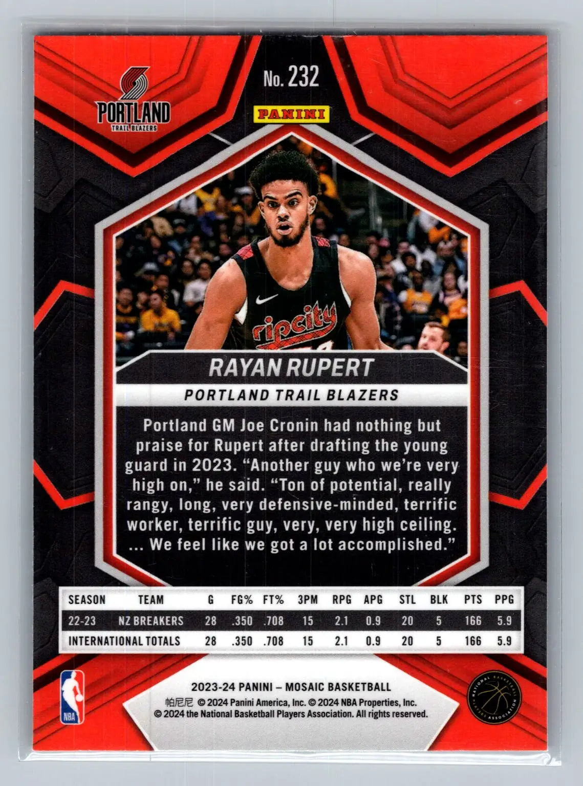 2023-24 Panini Mosaic #232 Rayan Rupert Portland Trail Blazers Rookie - Basketball Card Single
