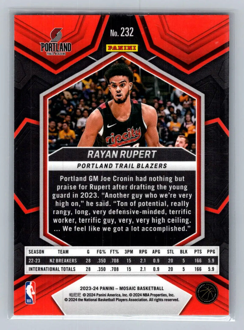 2023-24 Panini Mosaic #232 Rayan Rupert Portland Trail Blazers Rookie - Basketball Card Single