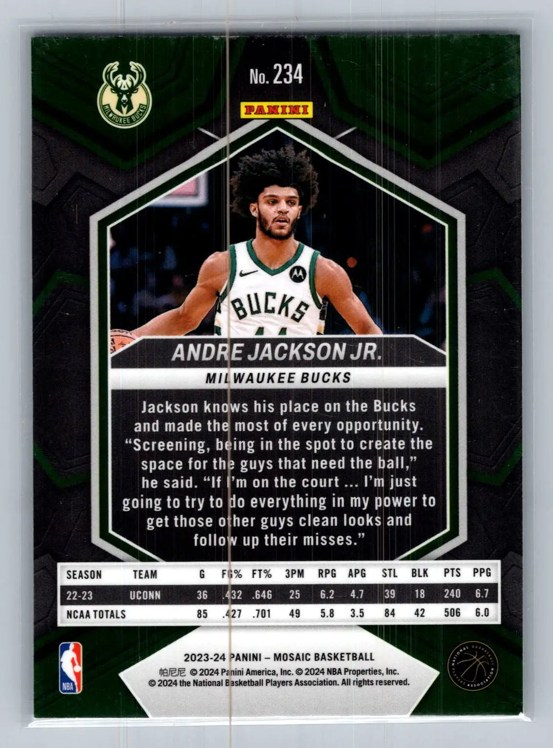 2023-24 Panini Mosaic #234 Andre Jackson Jr. Milwaukee Bucks Rookie - Basketball Card Single