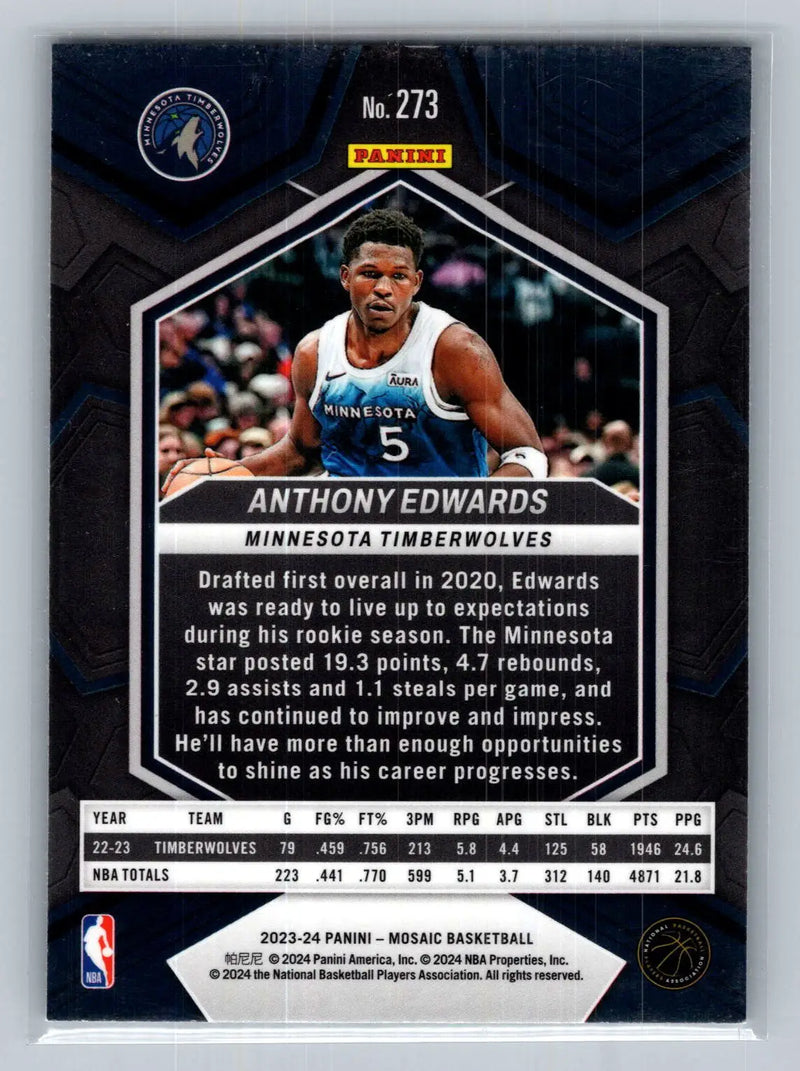 2023-24 Panini Mosaic #273 Anthony Edwards City Edition Minnesota Timberwolves - Basketball Card Single