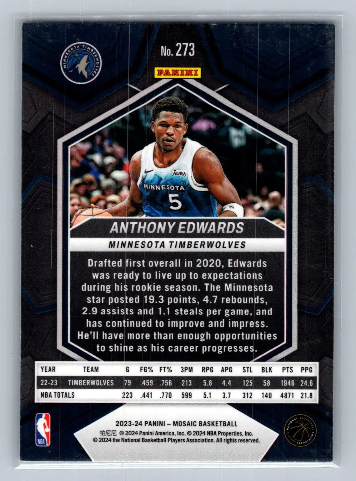 2023-24 Panini Mosaic #273 Anthony Edwards Minnesota Timberwolves - Basketball Card Single