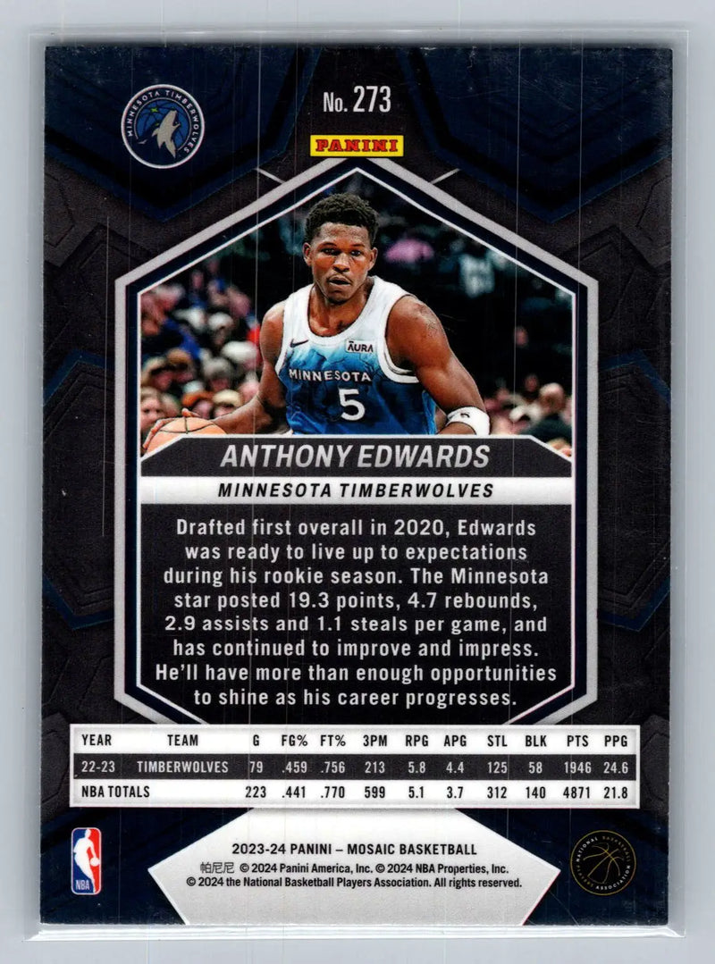 2023-24 Panini Mosaic #273 Anthony Edwards Minnesota Timberwolves - Basketball Card Single