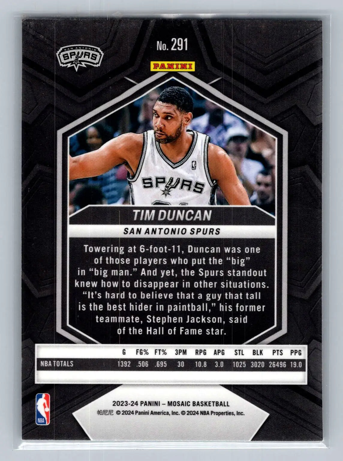 2023-24 Panini Mosaic #291 Tim Duncan San Antonio Spurs - Basketball Card Single
