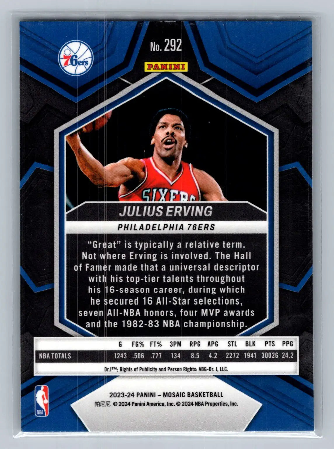 2023-24 Panini Mosaic #292 Julius Erving Philadelphia 76ers - Basketball Card Single