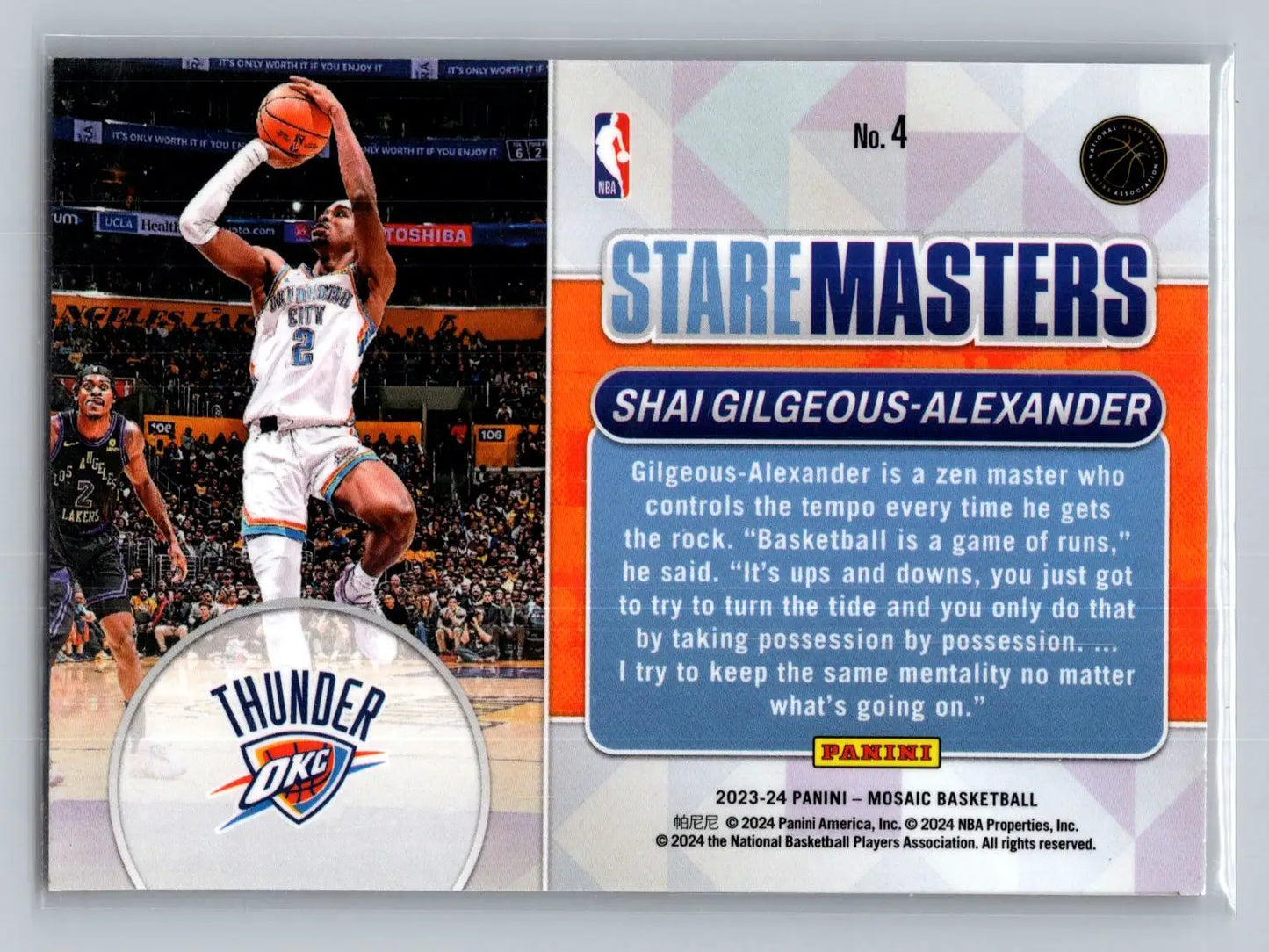 2023-24 Panini Mosaic #4 Shai Gilgeous-Alexander Stare Masters Oklahoma - Basketball Card Single