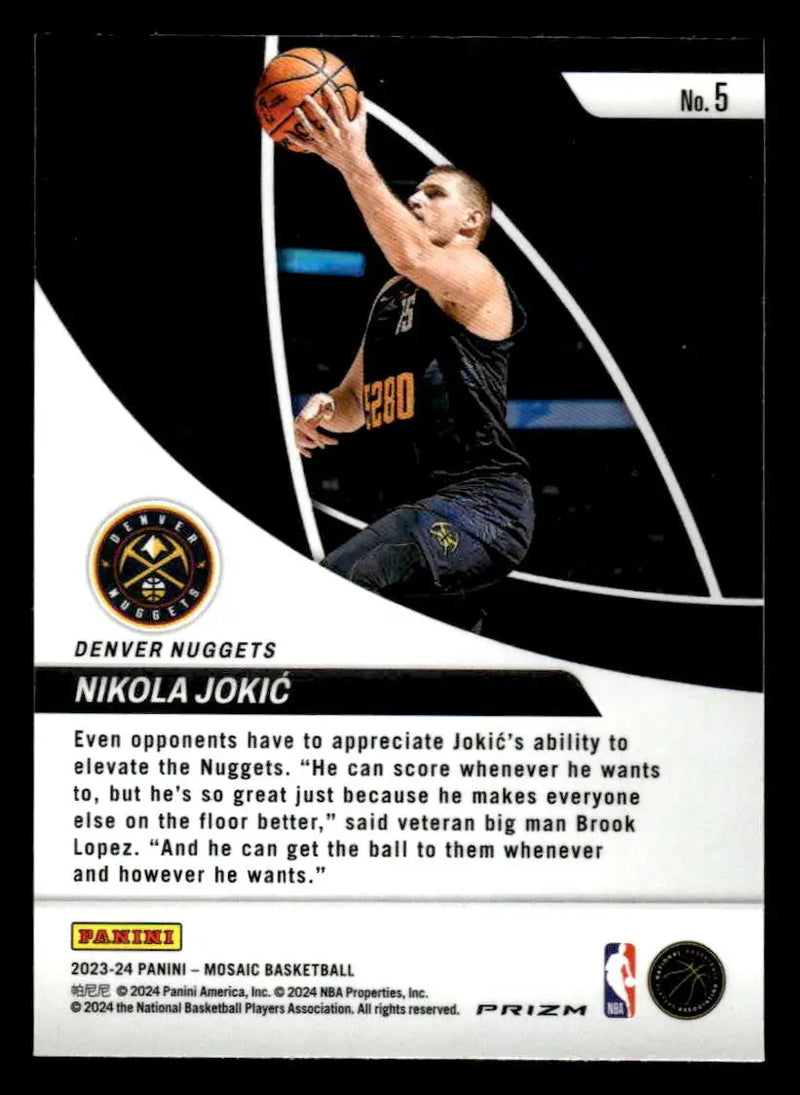 2023-24 Panini Mosaic #5 Nikola Jokic Elevate Silver Mosaic Denver Nuggets