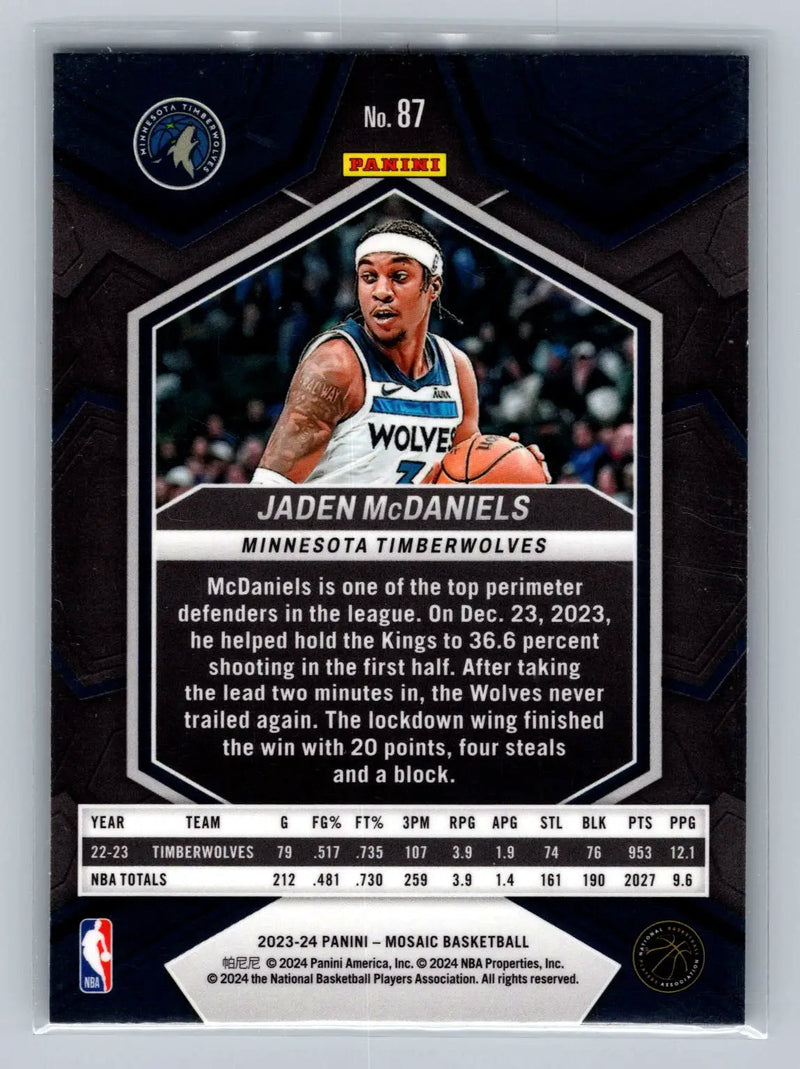 2023-24 Panini Mosaic #87 Jaden McDaniels Minnesota Timberwolves - Basketball Card Single