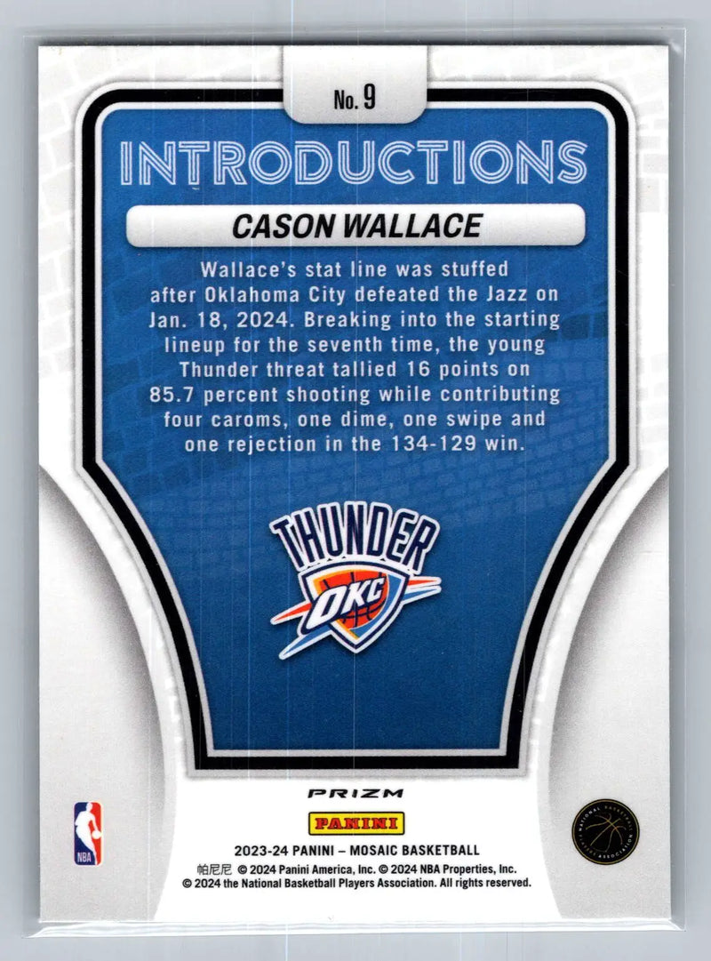 2023-24 Panini Mosaic #9 Cason Wallace Introductions Mosaic Oklahoma - Basketball Card Single