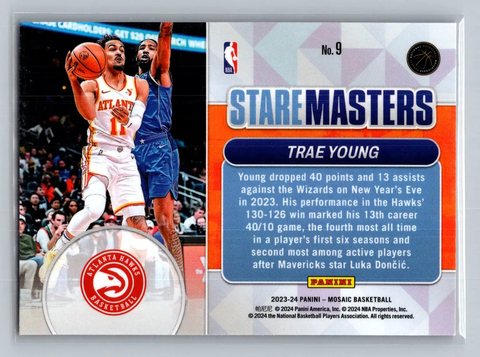2023-24 Panini Mosaic #9 Trae Young Stare Masters Atlanta Hawks - Basketball Card Single