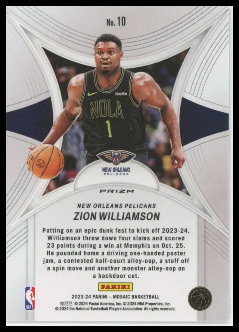 2023-24 Panini Mosaic - Epic Performers Zion Williamson #10 Mosaic Prizm