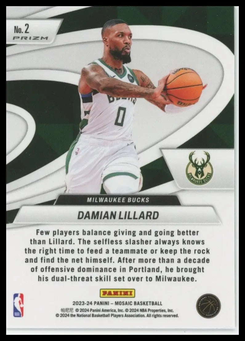 2023-24 Panini Mosaic - Give and Go Damian Lillard #2 Green Mosaic Prizm
