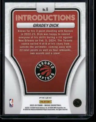 2023-24 Panini Mosaic Gradey Dick #6 Silver Mosaic RC Basketball - Basketball Card Single