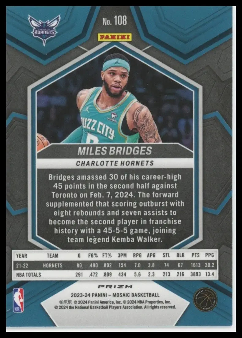 2023-24 Panini Mosaic - Miles Bridges #108 Silver Prizm
