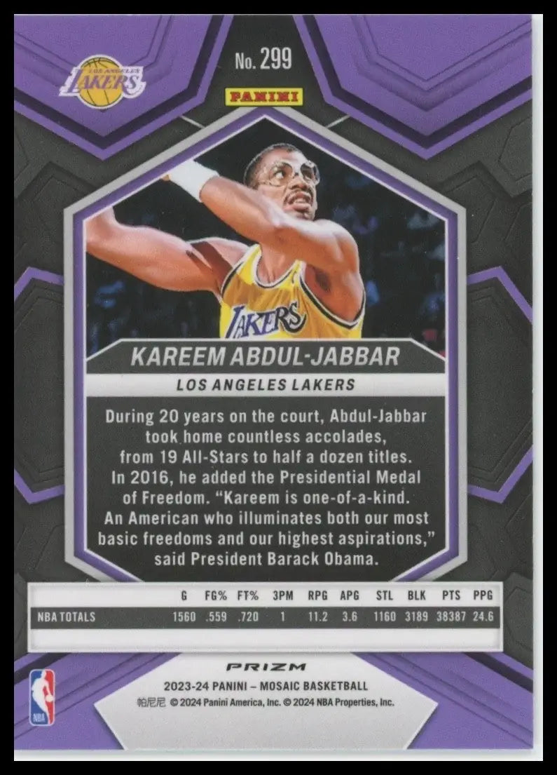 2023-24 Panini Mosaic - NBA Greats Kareem Abdul-Jabbar #299 Silver Prizm