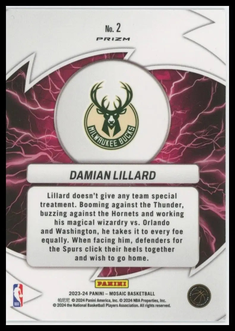 2023-24 Panini Mosaic - Thunder Road Damian Lillard #2 Mosaic Prizm