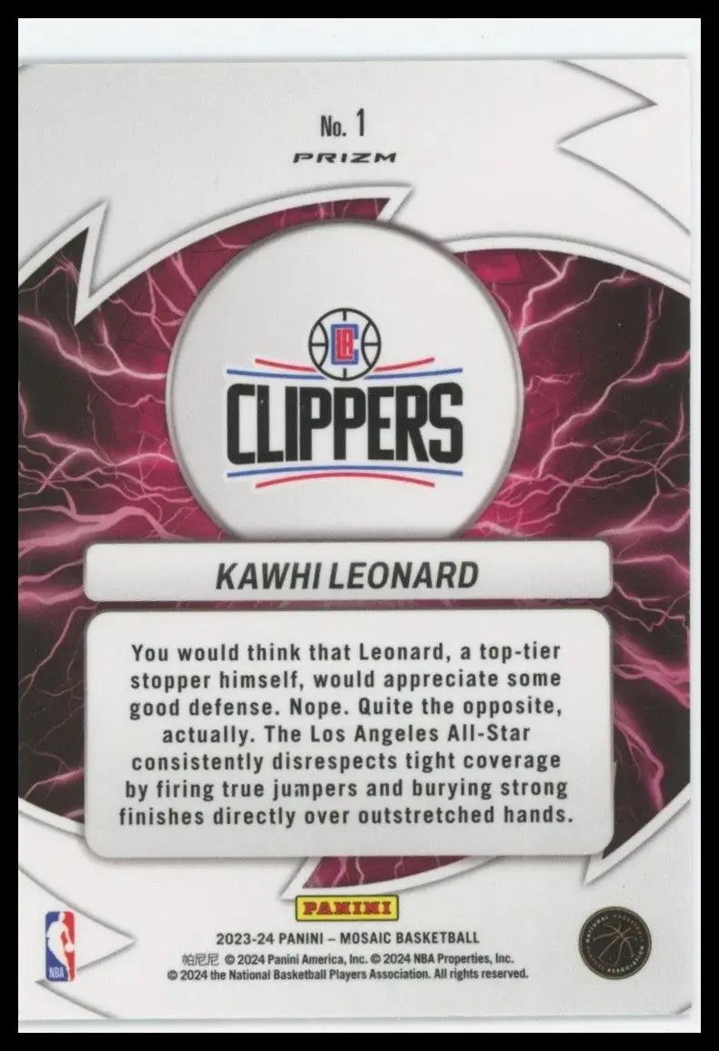 2023-24 Panini Mosaic - Thunder Road Kawhi Leonard #1 Green Mosaic Prizm