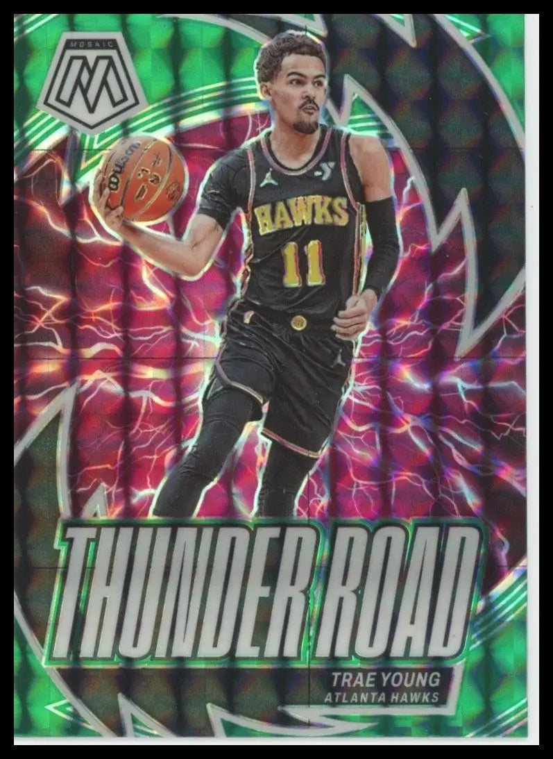 2023-24 Panini Mosaic - Thunder Road Trae Young #11 Green Mosaic Prizm